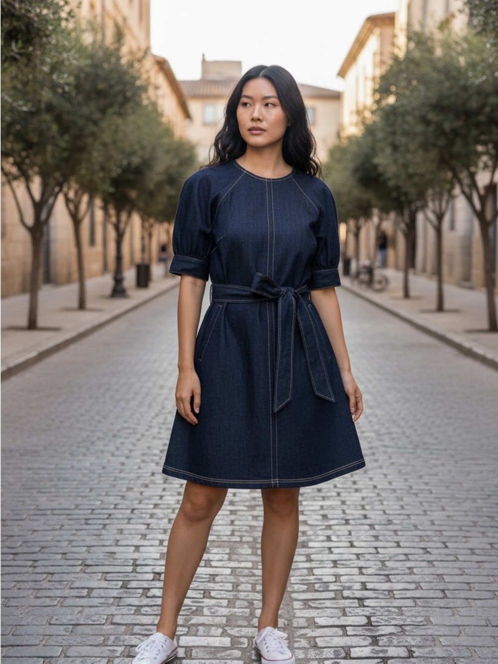 cinq a sept Navy Blue Denim Mini Dress with Belt - Picture 4 of 14